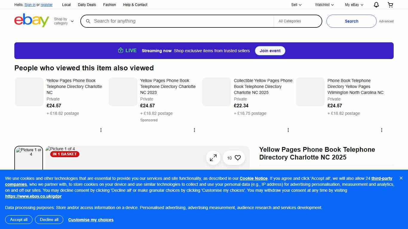 Yellow Pages Phone Book Telephone Directory Charlotte NC 2025 eBay UK